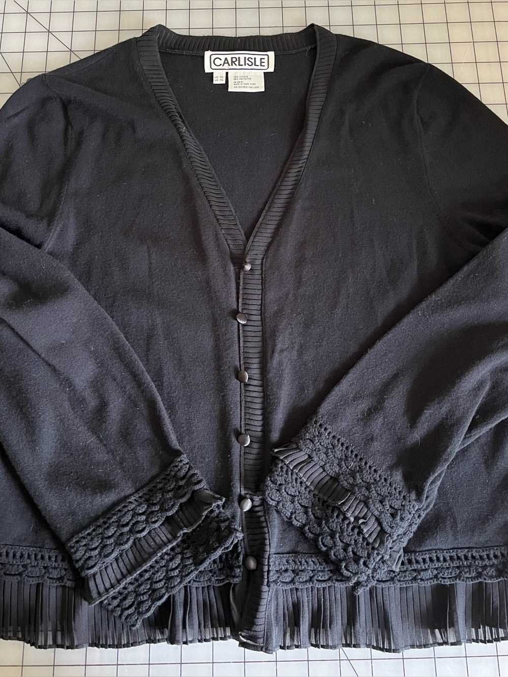 Carlisle Black Button-Front Cardigan with Pleated Trim